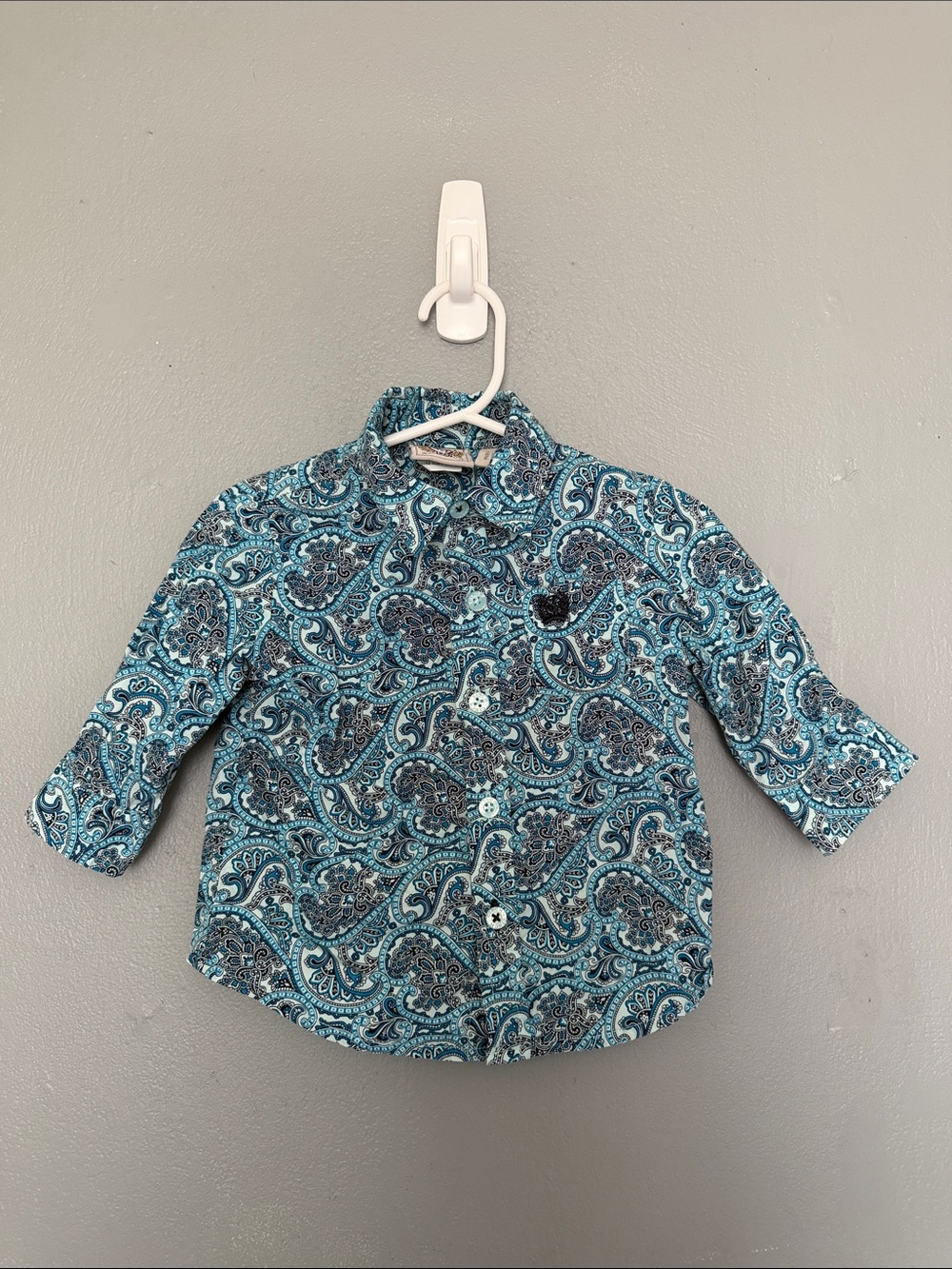 Cinch Toddler Boy Blue Paisley Long Sleeve Western Button Down Shirt 6-12 months